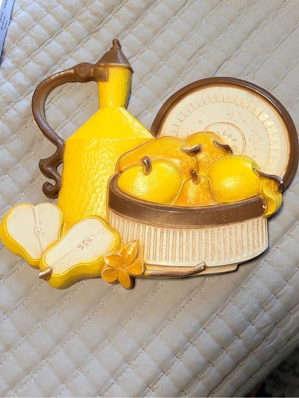 Homco Yellow Fruit & Pitcher Wall Accent with Brown Trim